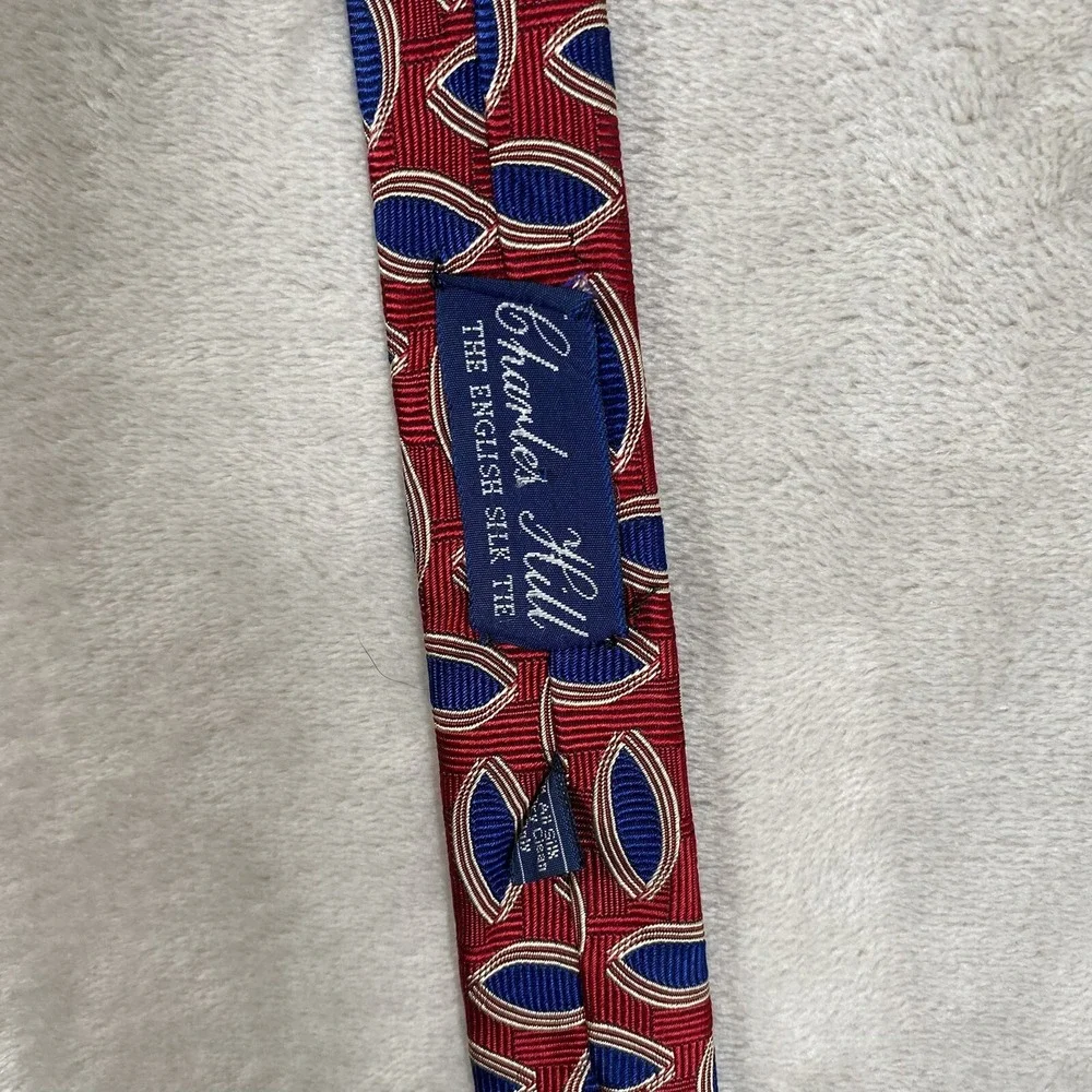 Charles Hill‎ Tie English Silk Burgundy and Navy Blue Geometric England